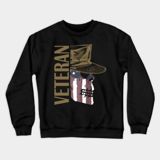 Veteran Painted American Flag Military Skull Crewneck Sweatshirt